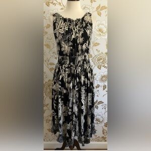 NWT Lola P Black Tan Sleeveless Stress Tropical Zoo Animal Print Dress Size M